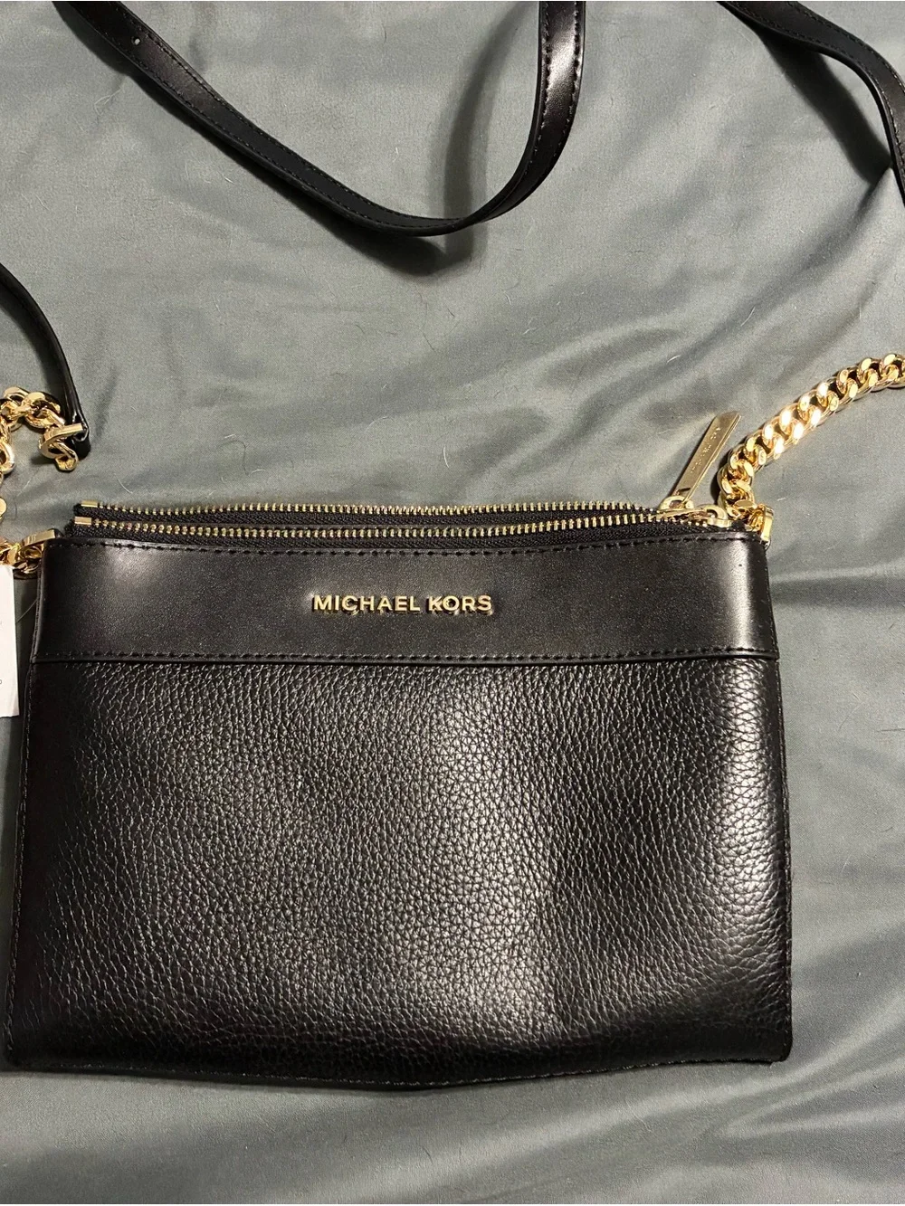Michael Kors Black Pebbled Leather Crossbody with Gold Hardware